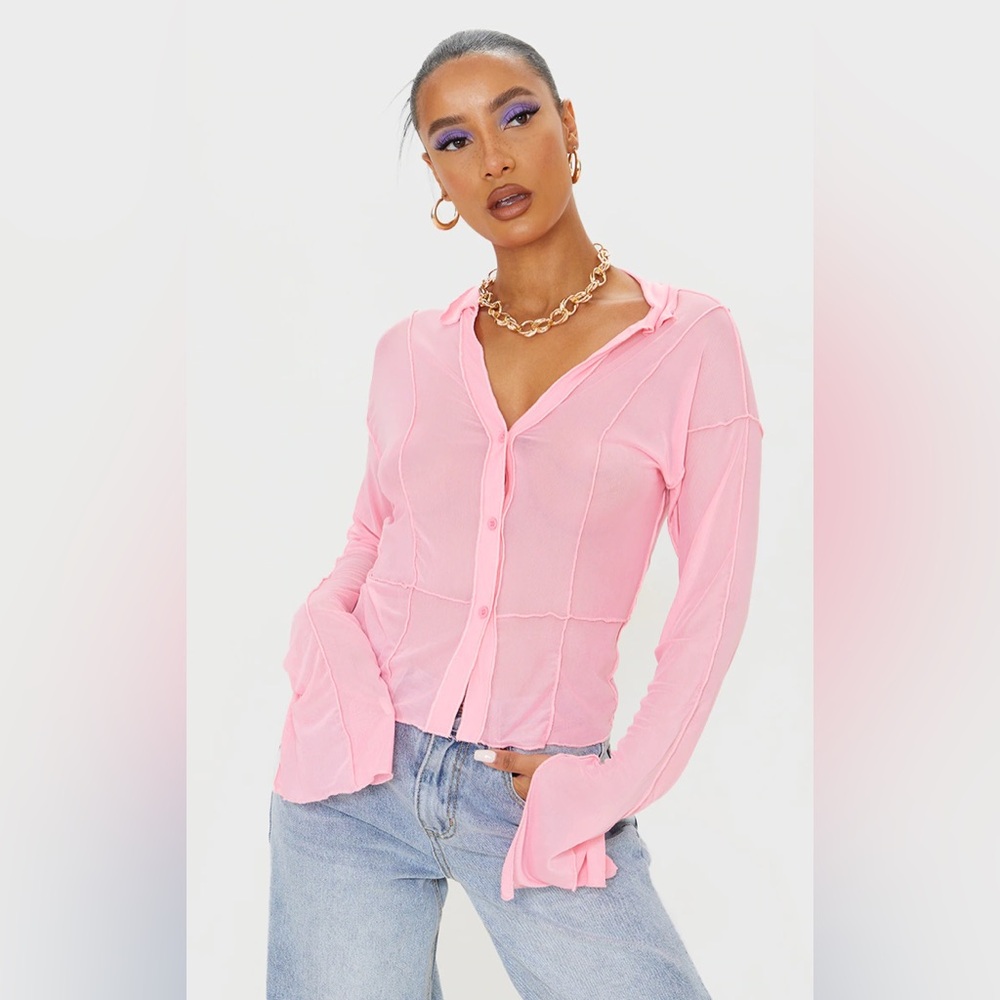 Pretty Little Thing Pink Mesh Long Sleeve Top Size 4